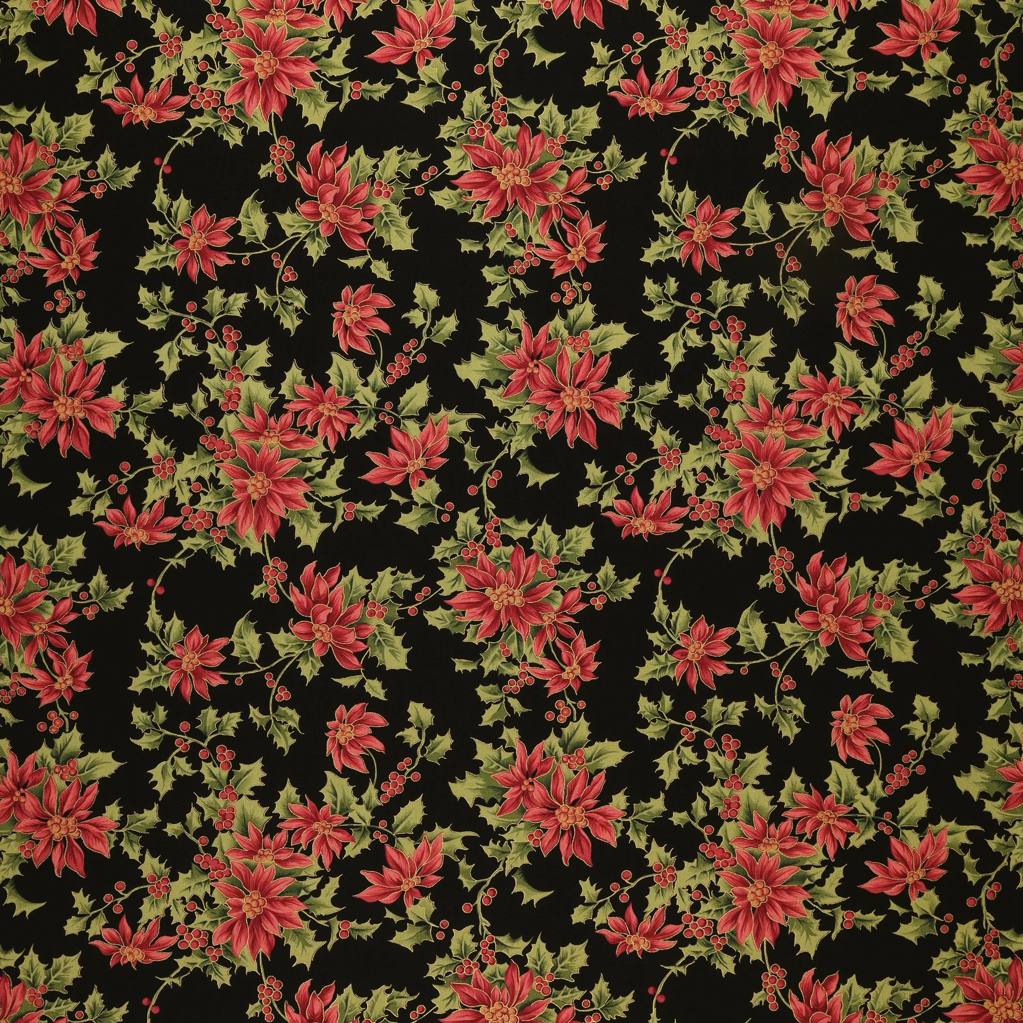 Christmas At Home Fabric Collection - Noel Poinsettia Black