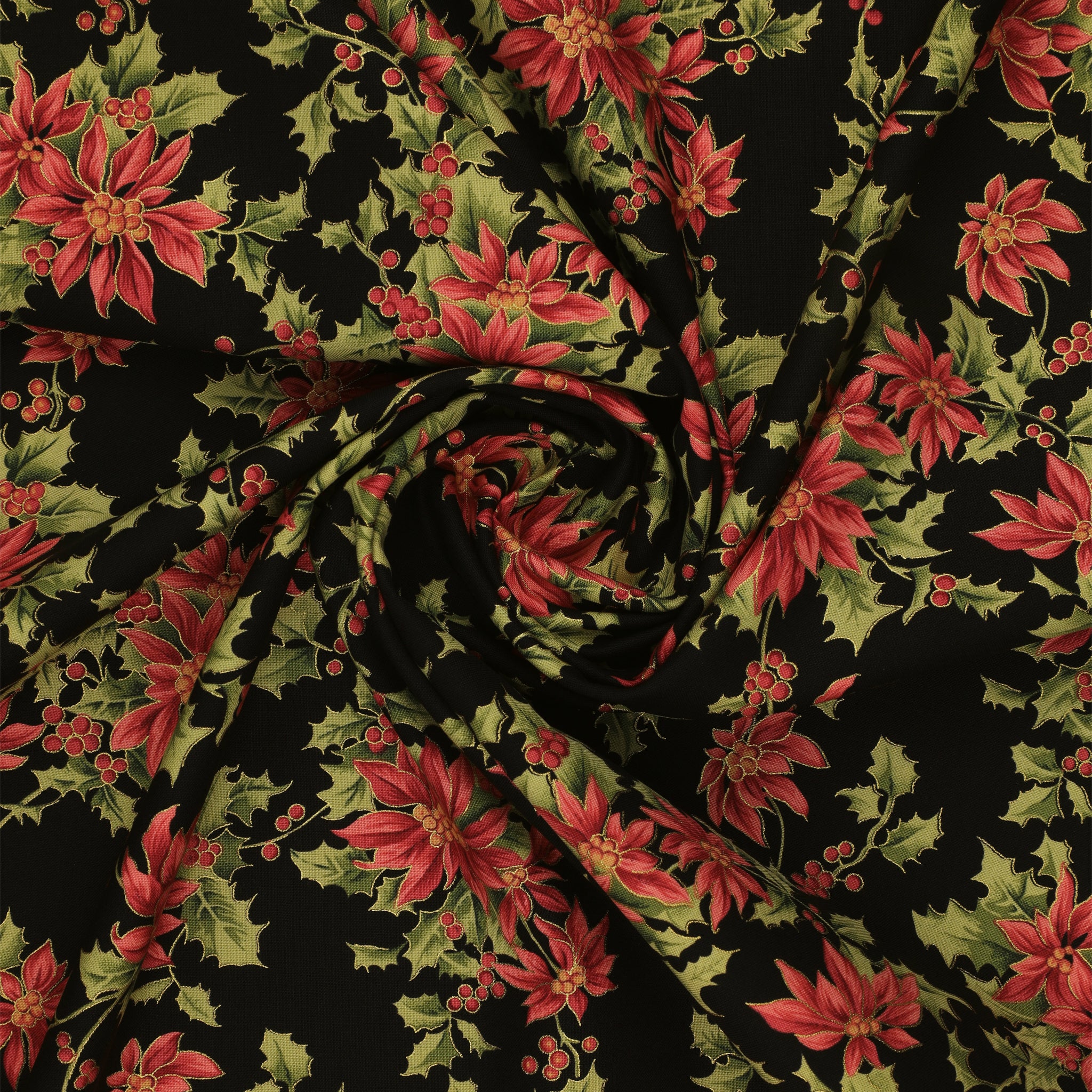 Christmas At Home Fabric Collection - Noel Poinsettia Black - Image 2
