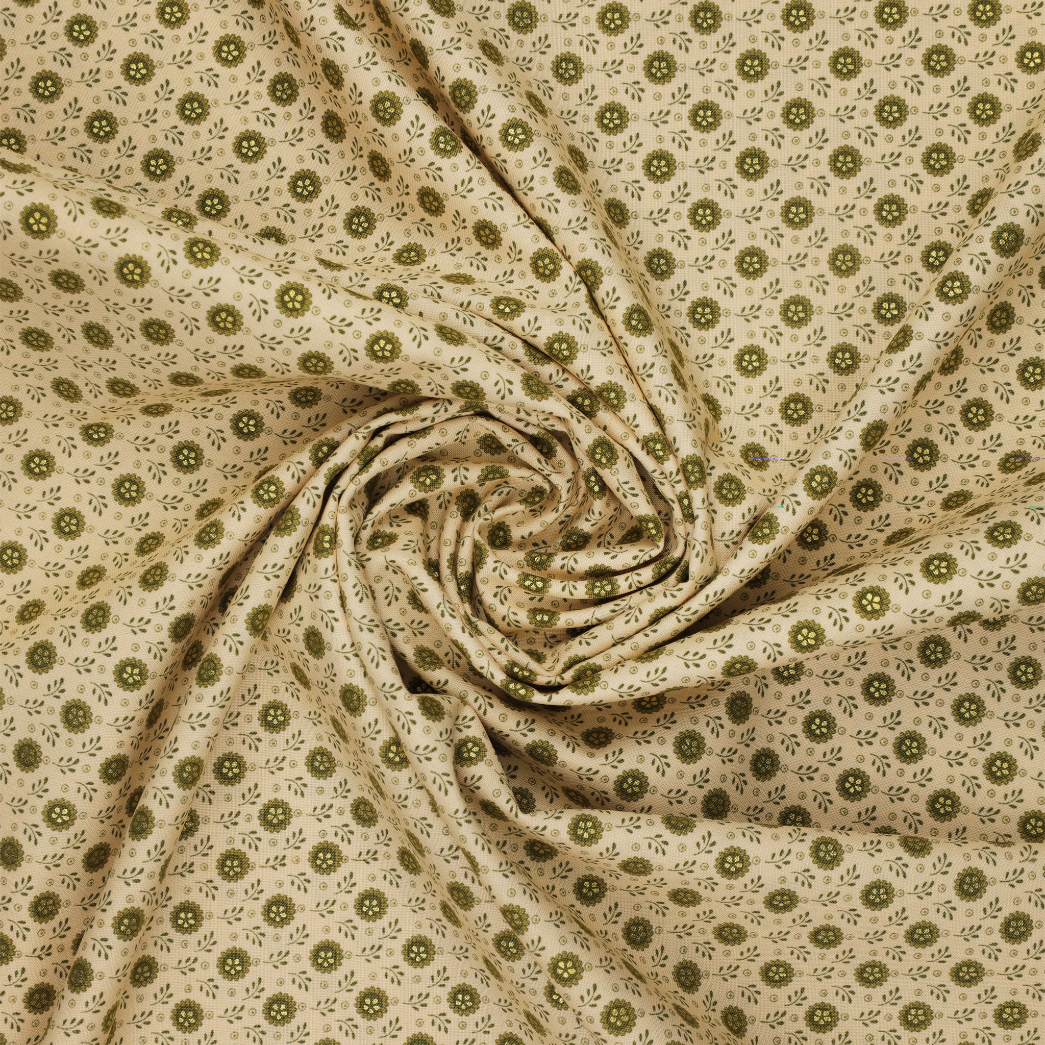 Christmas At Home Fabric Collection - Tiny Daisy Green/Natural - Image 2