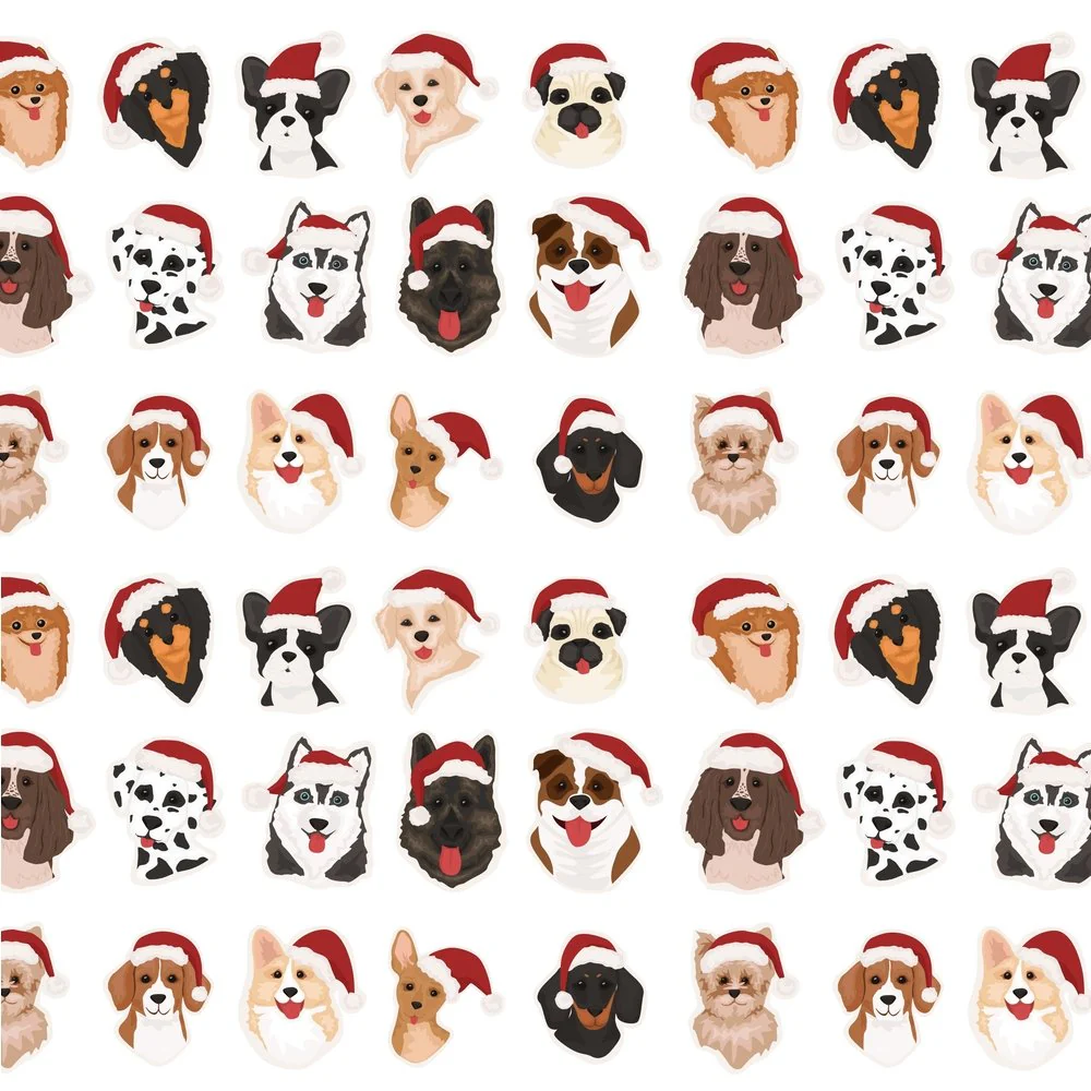 Christmas Dogs Fabric - White