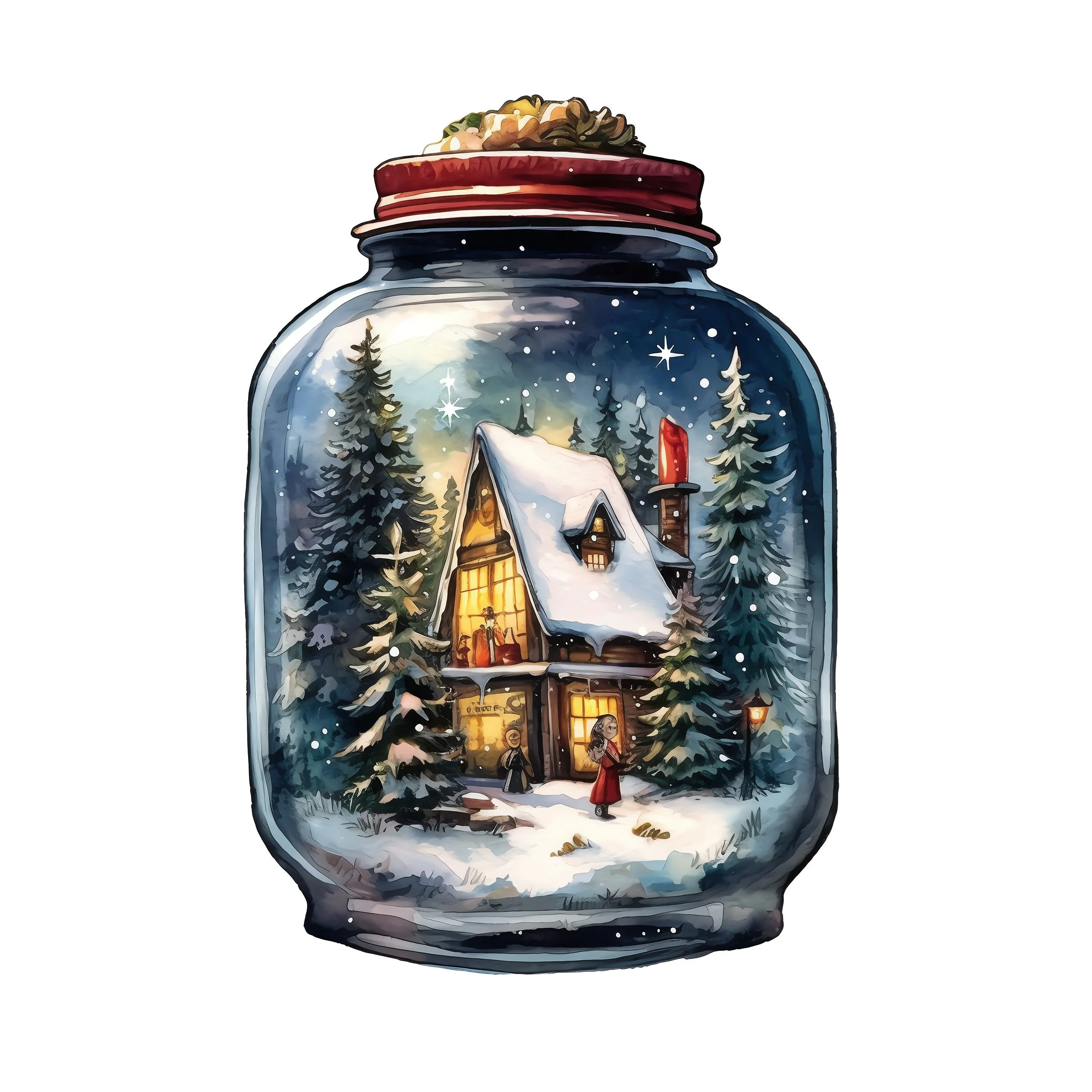 Christmas Eve Scene Jar #22 Fabric Panel