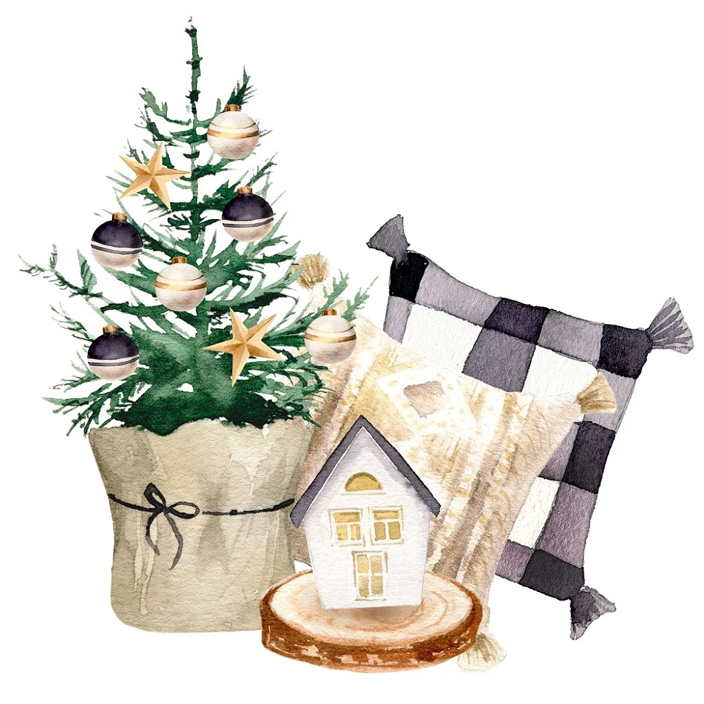 Christmas Farmhouse Gnome Scene #2 Fabric Panel