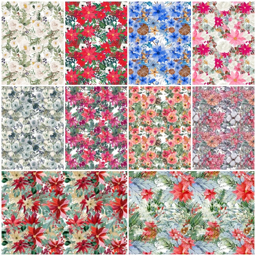 Christmas Floral Fat Quarter Bundle - 10 Pieces