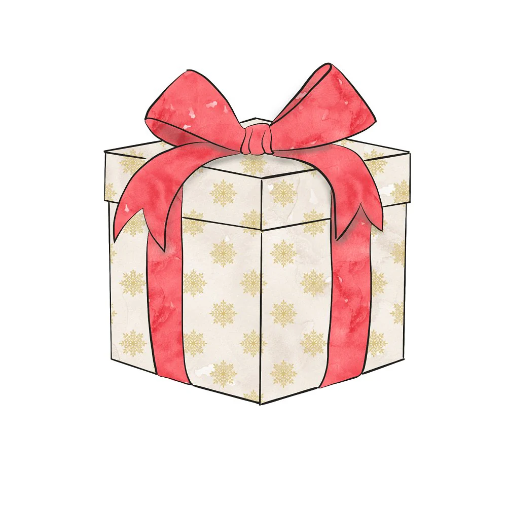 Christmas Gift Box Fabric Panel - White & Gold