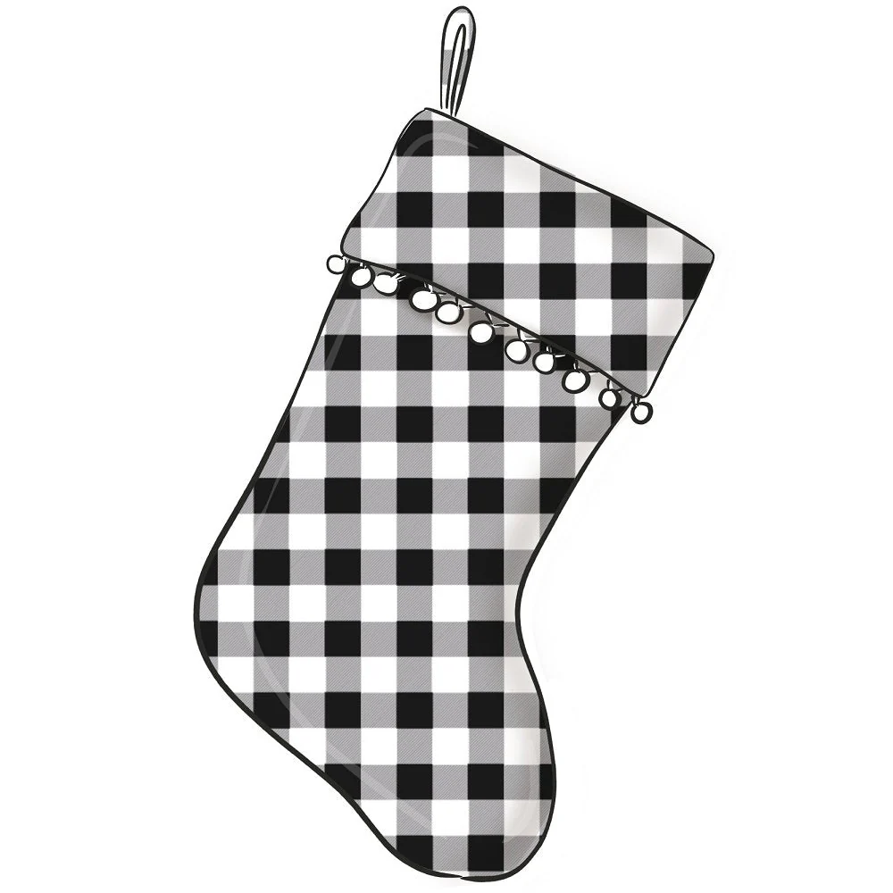 Christmas Home Black Plaid Stocking Fabric Panel