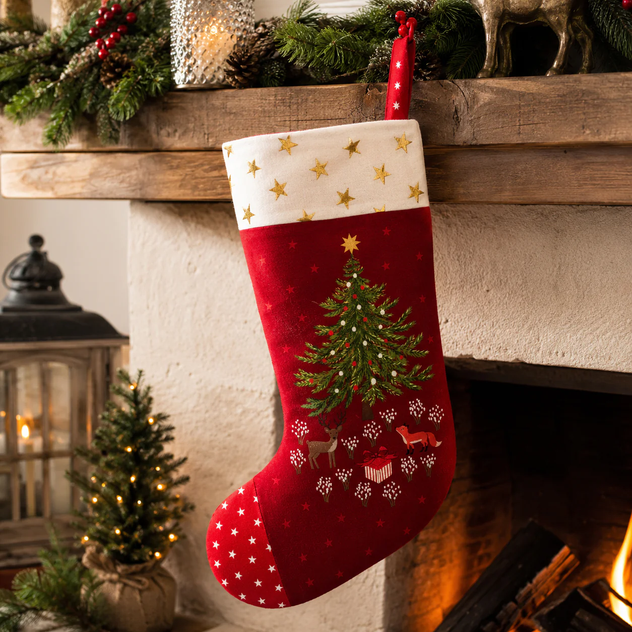 Christmas in Bluebell Wood Fabric Collection - Stocking Panel - Image 2