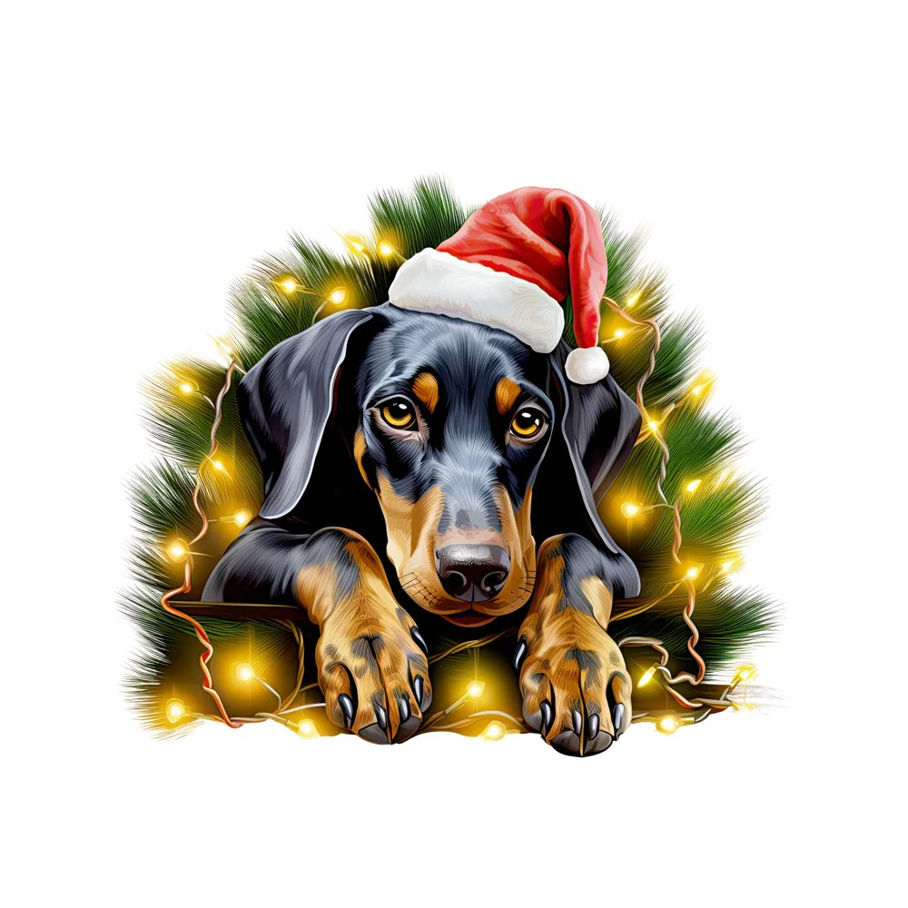 Christmas Lazy Doberman Pinscher Fabric Panel