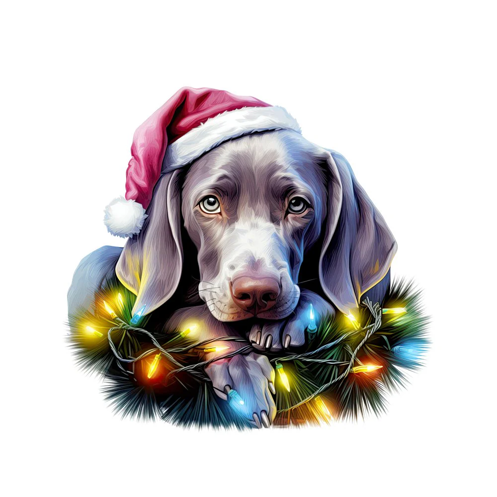 Christmas Lazy Weimaraner Fabric Panel