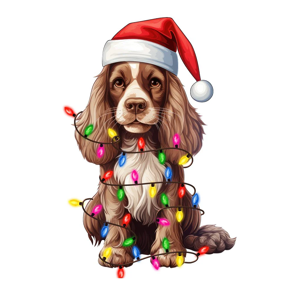 Christmas Lights & American Cocker Spaniel Fabric Panel
