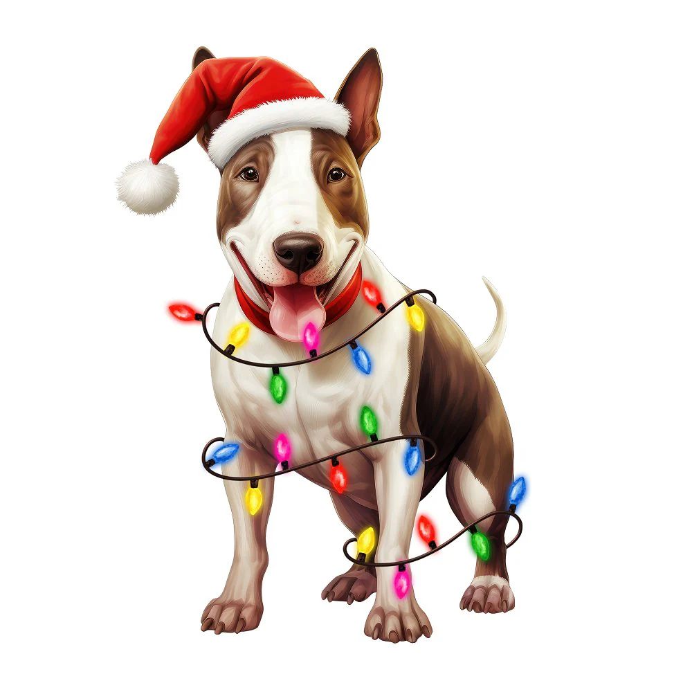 Christmas Lights & Bull Terrier Fabric Panel