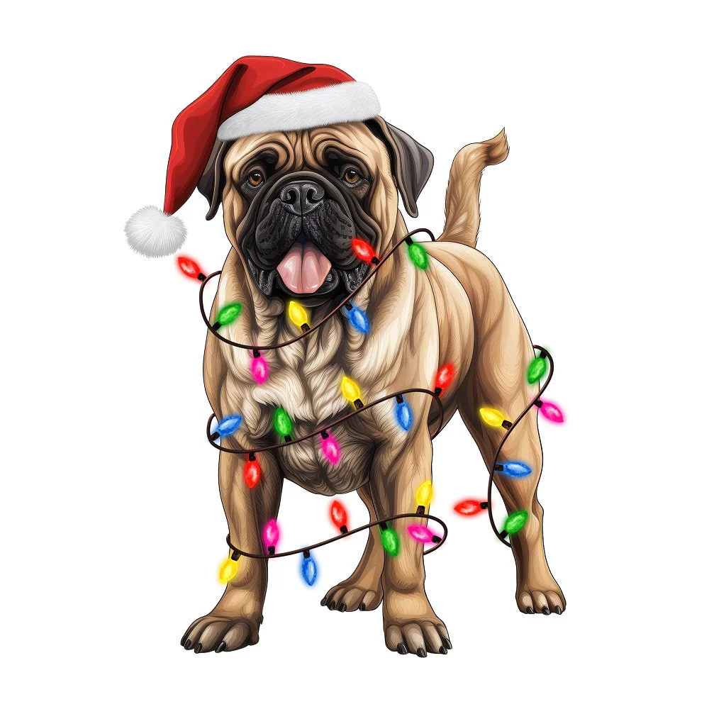 Christmas Lights & Bullmastiff Fabric Panel