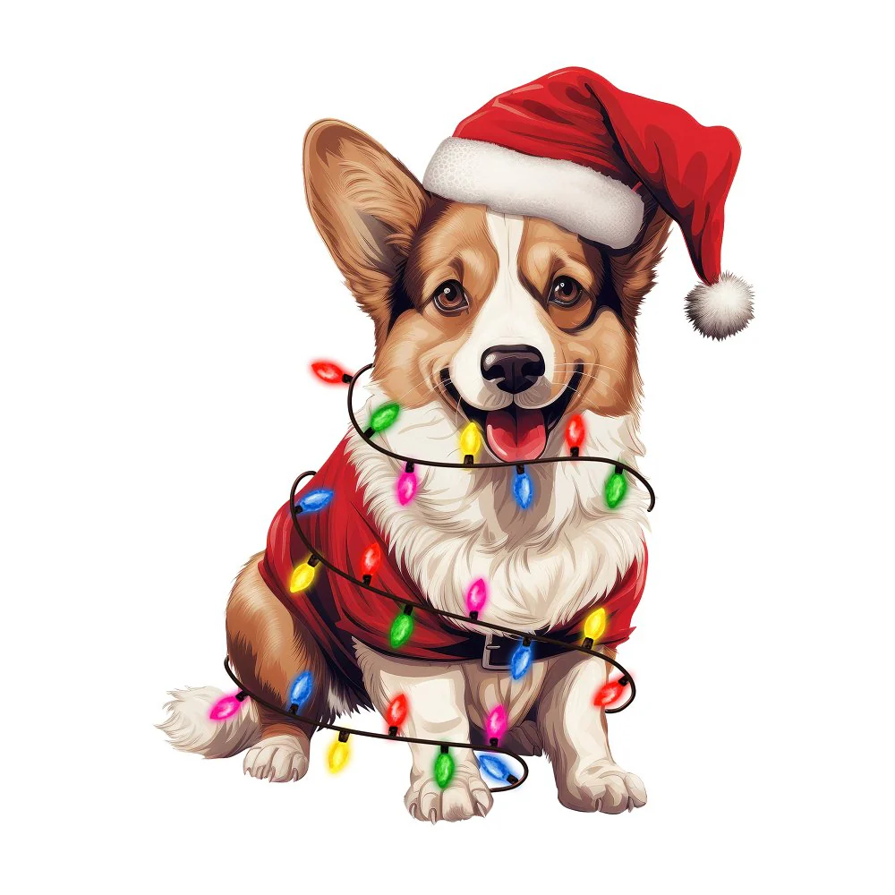 Christmas Lights & Cardigan Welsh Corgi Fabric Panel