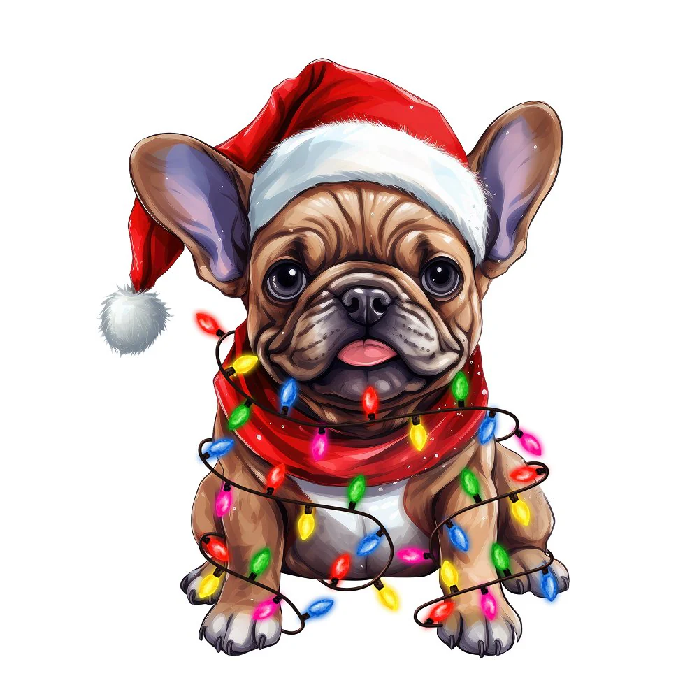 Christmas Lights & French Bulldog Fabric Panel