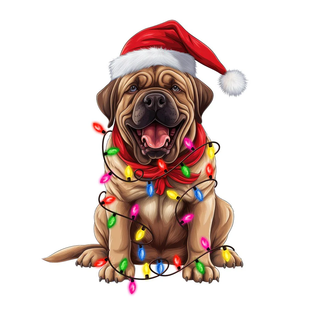 Christmas Lights & Mastiff Fabric Panel