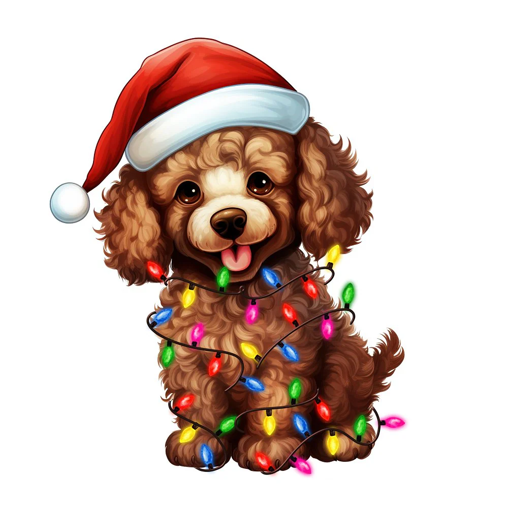 Christmas Lights & Poodle Fabric Panel