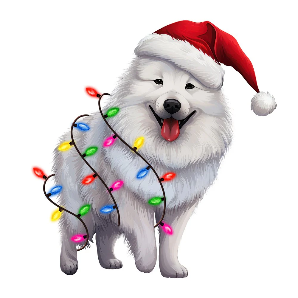 Christmas Lights & Samoyed Fabric Panel