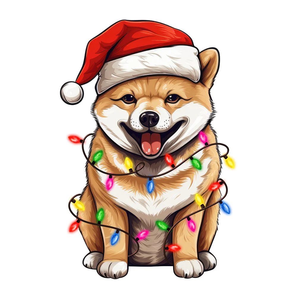 Christmas Lights & Shiba Inu Fabric Panel