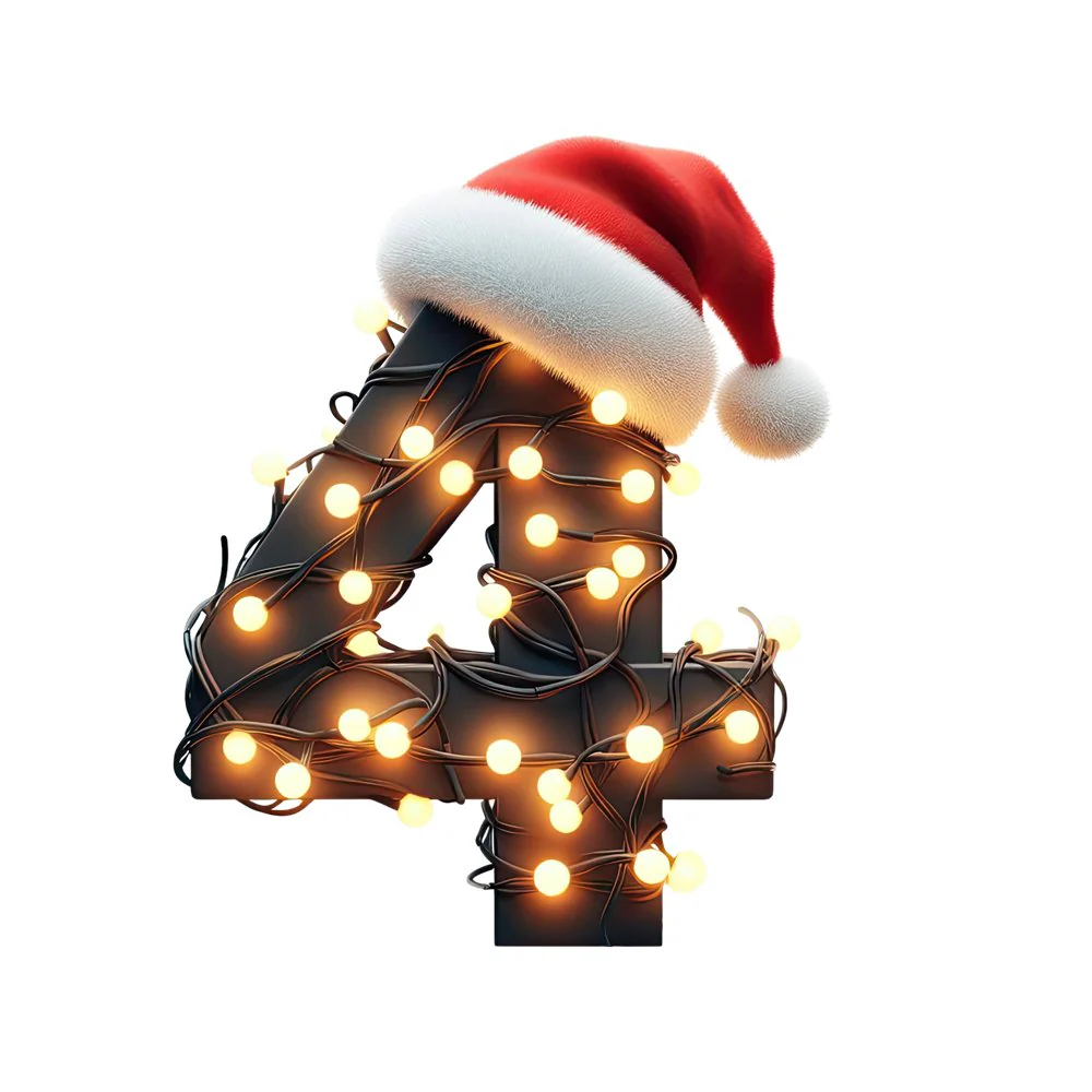 Christmas Lights Wrapped Letter ''4'' Fabric Panel