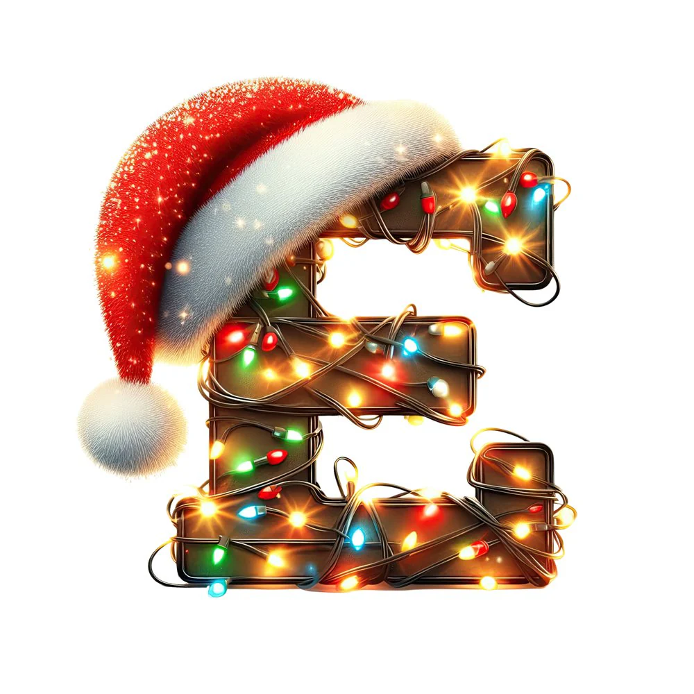 Christmas Lights Wrapped Letter ''E'' Fabric Panel