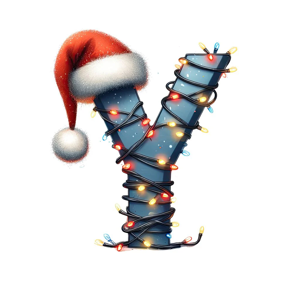 Christmas Lights Wrapped Letter ''Y'' Fabric Panel