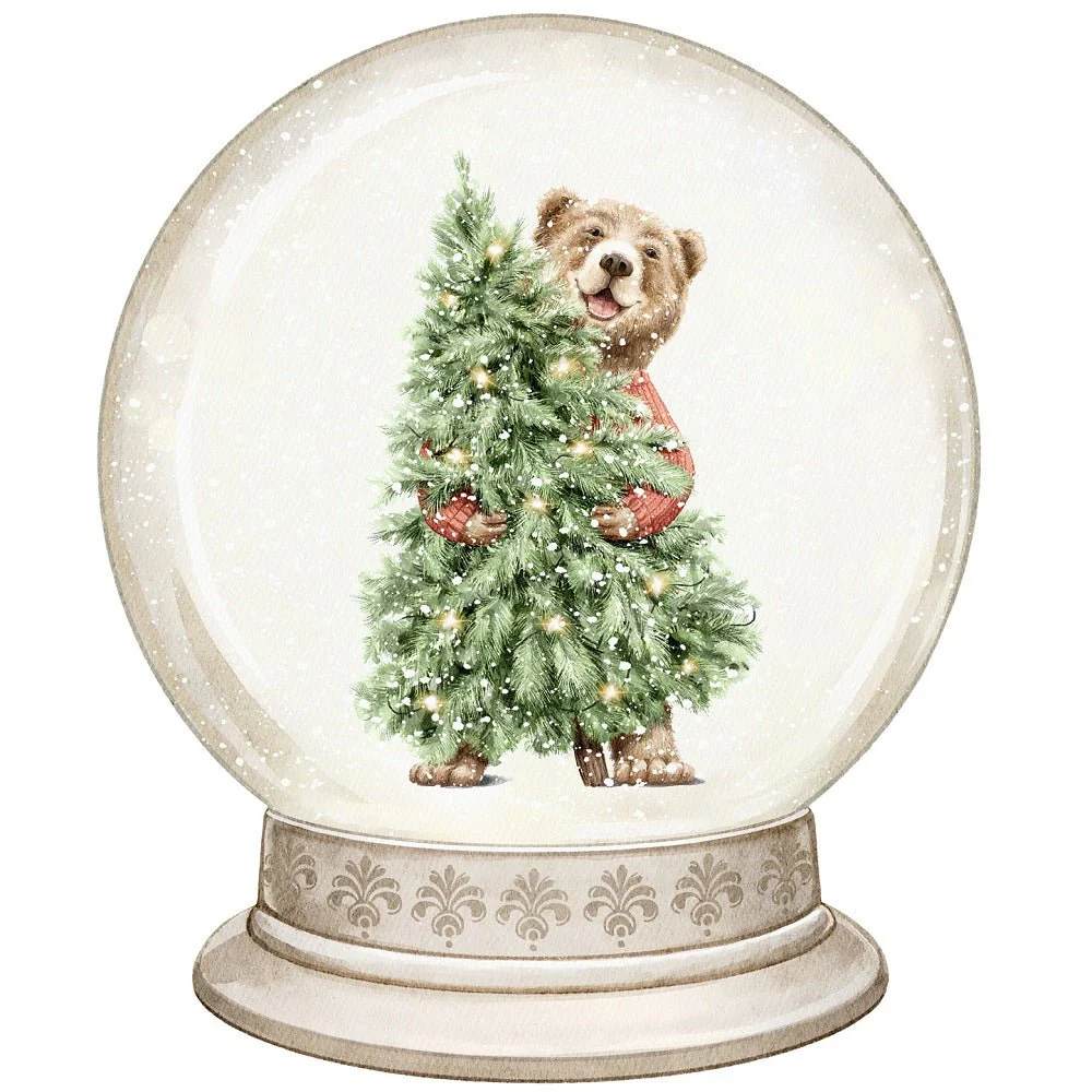 Christmas Little Critters Bear in Snow Globe Fabric Panel