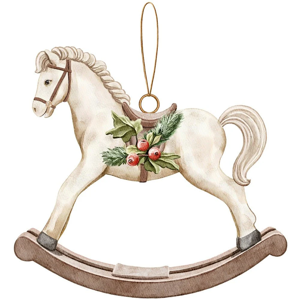 Christmas Little Critters Rocking Horse Ornament Fabric Panel