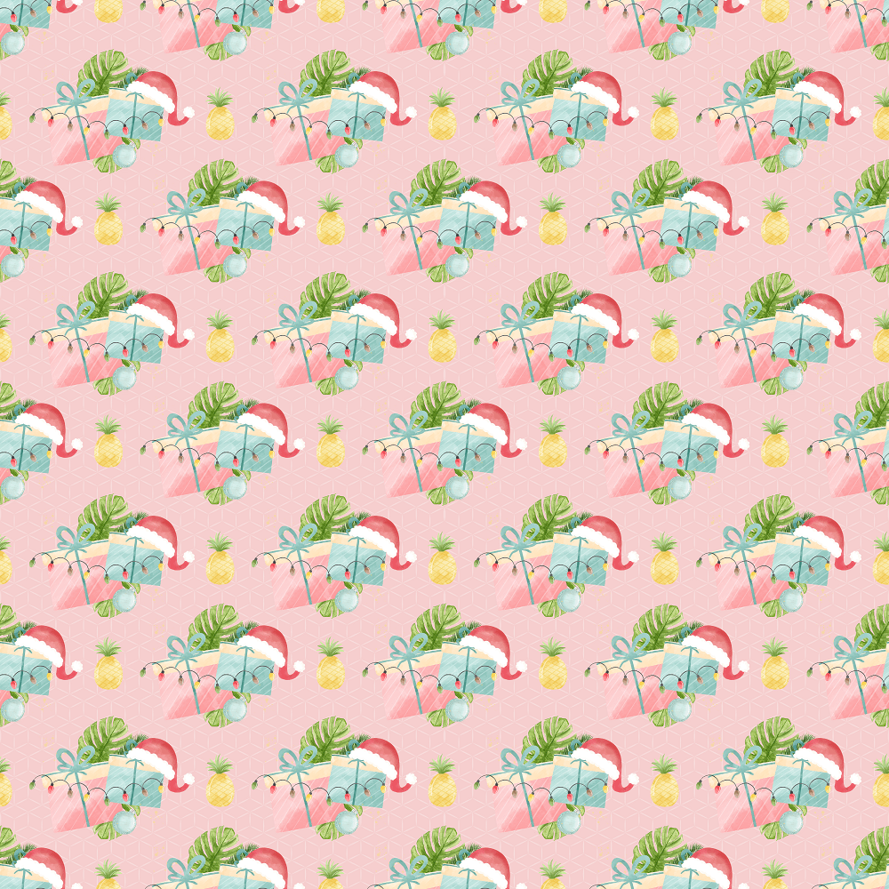 Christmas Presents & Pineapples Fabric - Pink