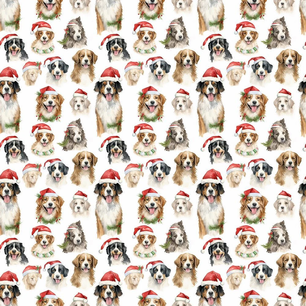 Christmas Pups Fabric - White