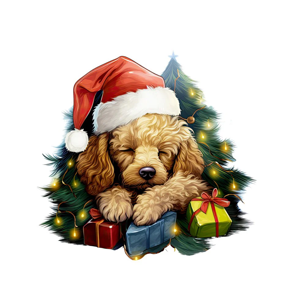 Christmas Sleeping Poodle Fabric Panel