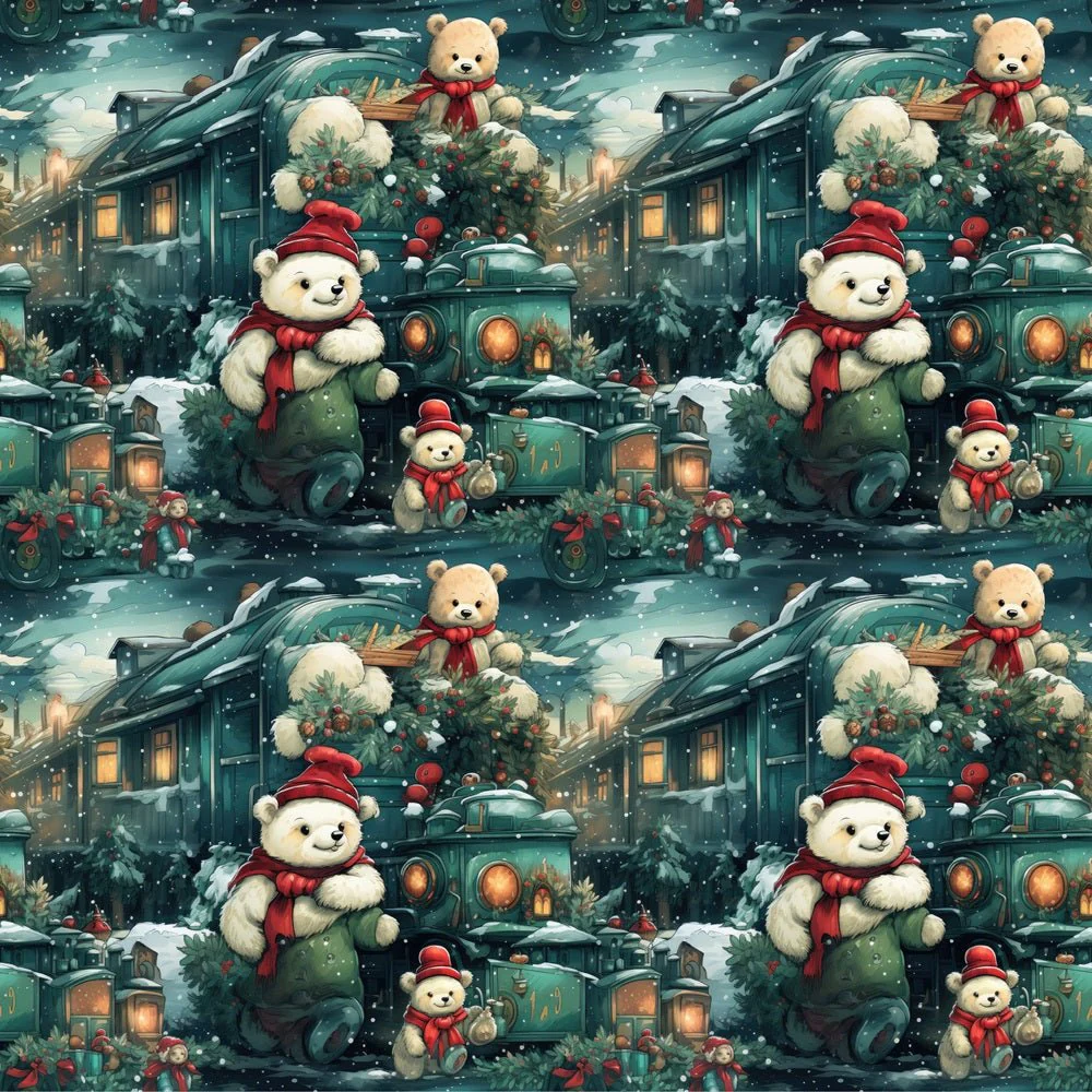 Christmas Train & Bear Fabric
