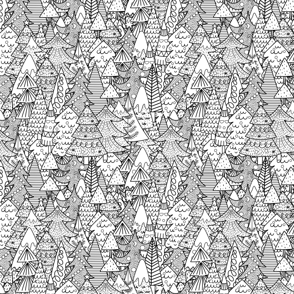 Christmas Tree Forest Fabric - Black