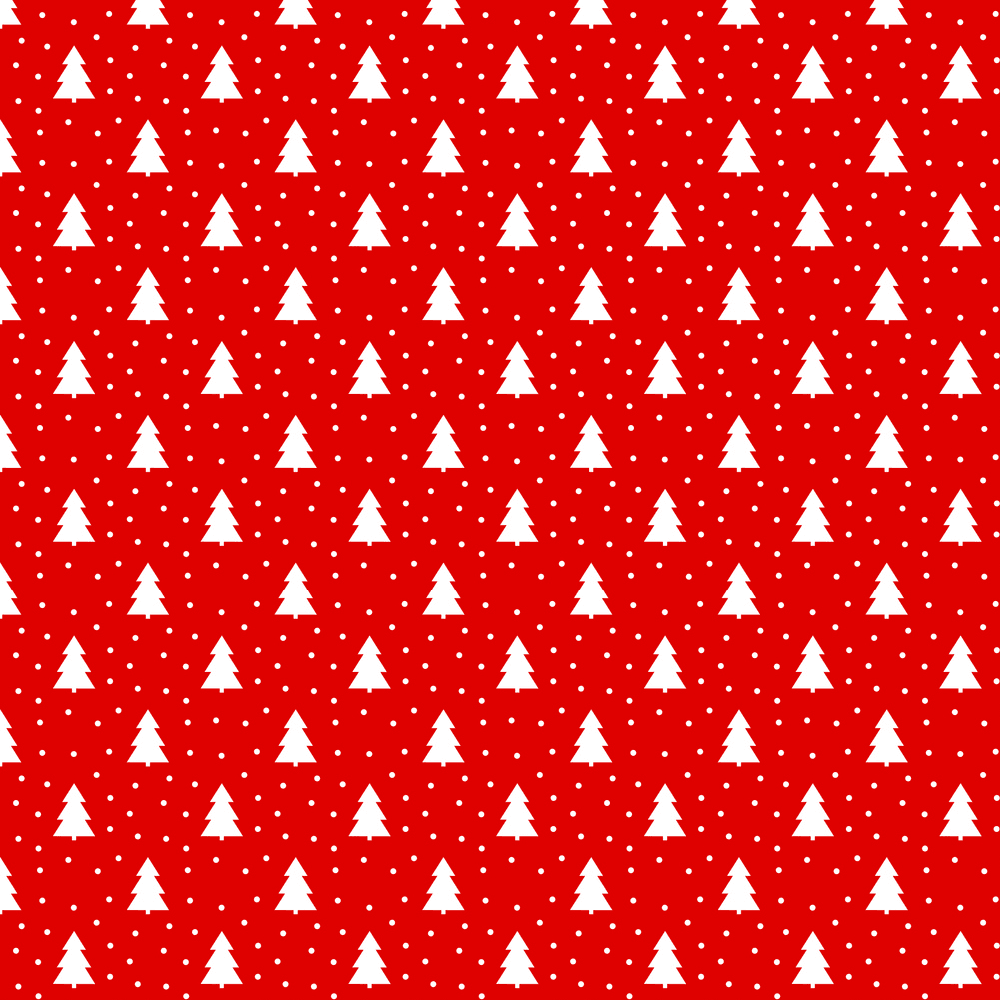 Christmas Tree & Snow Fabric - Red