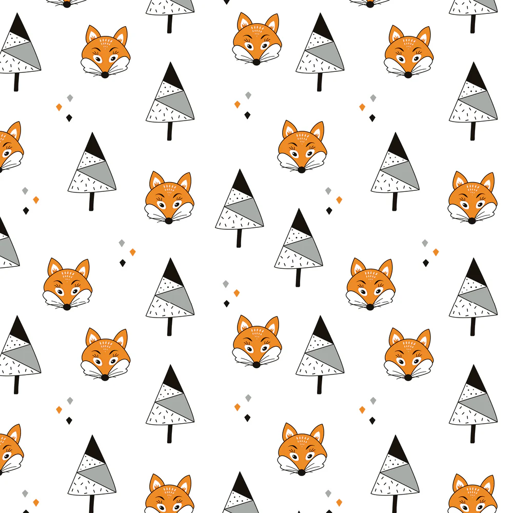 Christmas Trees & Foxes Fabric - Black