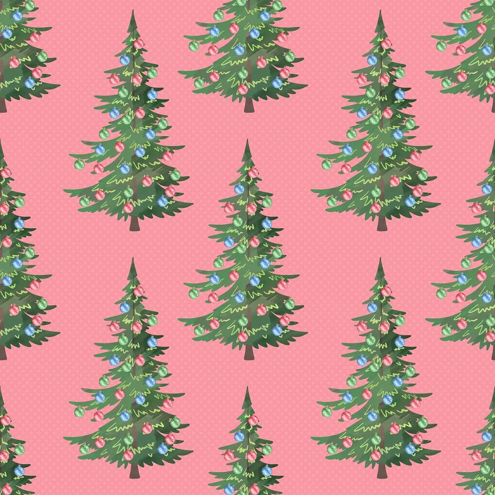 Christmas Trees on Dots Fabric - Pink