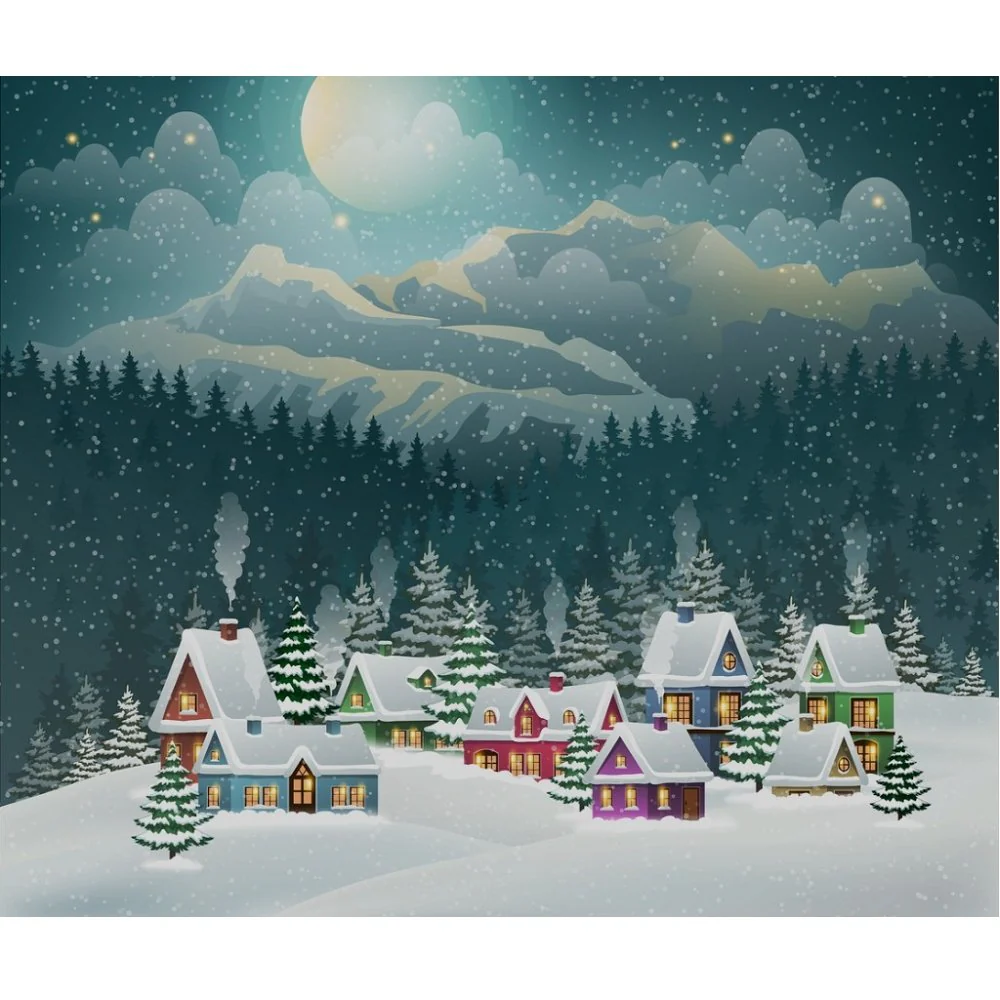 Christmas Village In The Mountains Fabric Panel