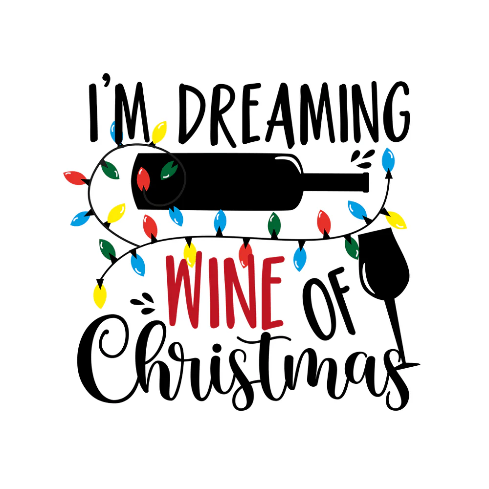 Christmas Wine & Lights Fabric Panel - White