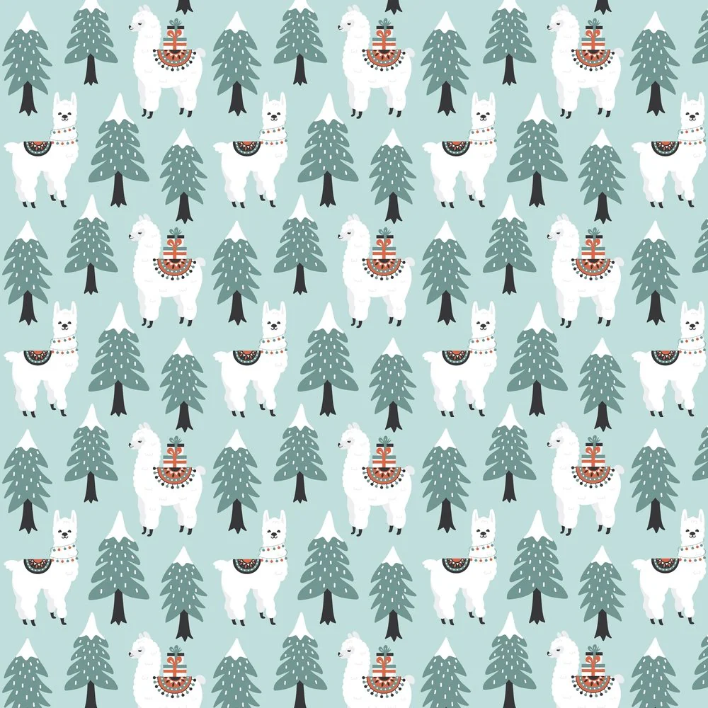 Christmas With Llamas Fabric - Blue