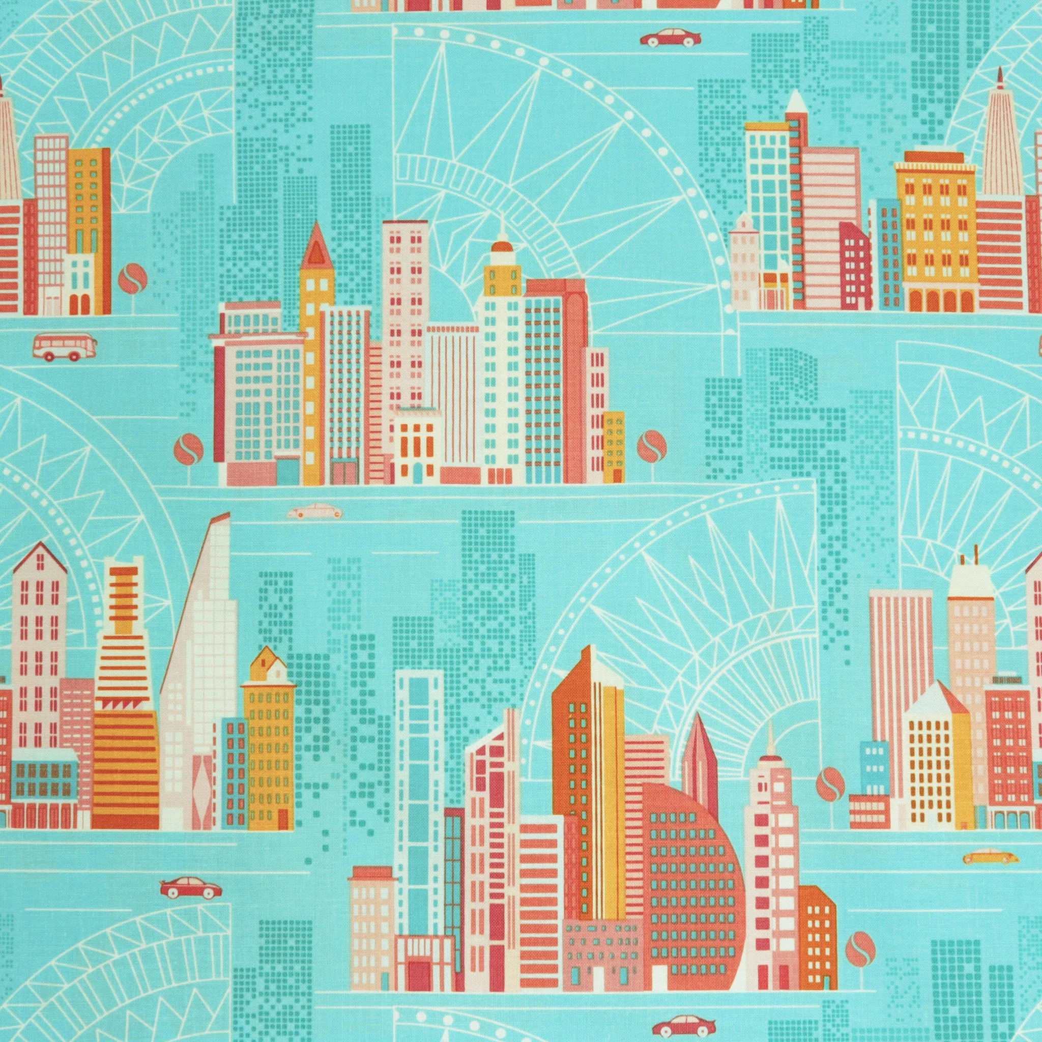 Cityscape Day Fabric Collection - City Aqua