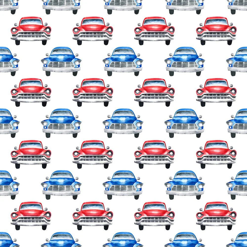 Classic Cars Allover Fabric - White