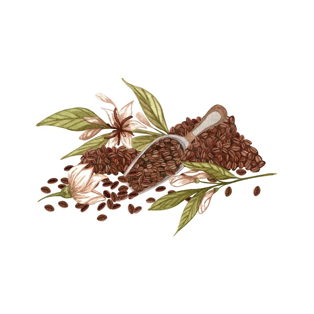 Coffee Bean and Flowers Fabric Panel