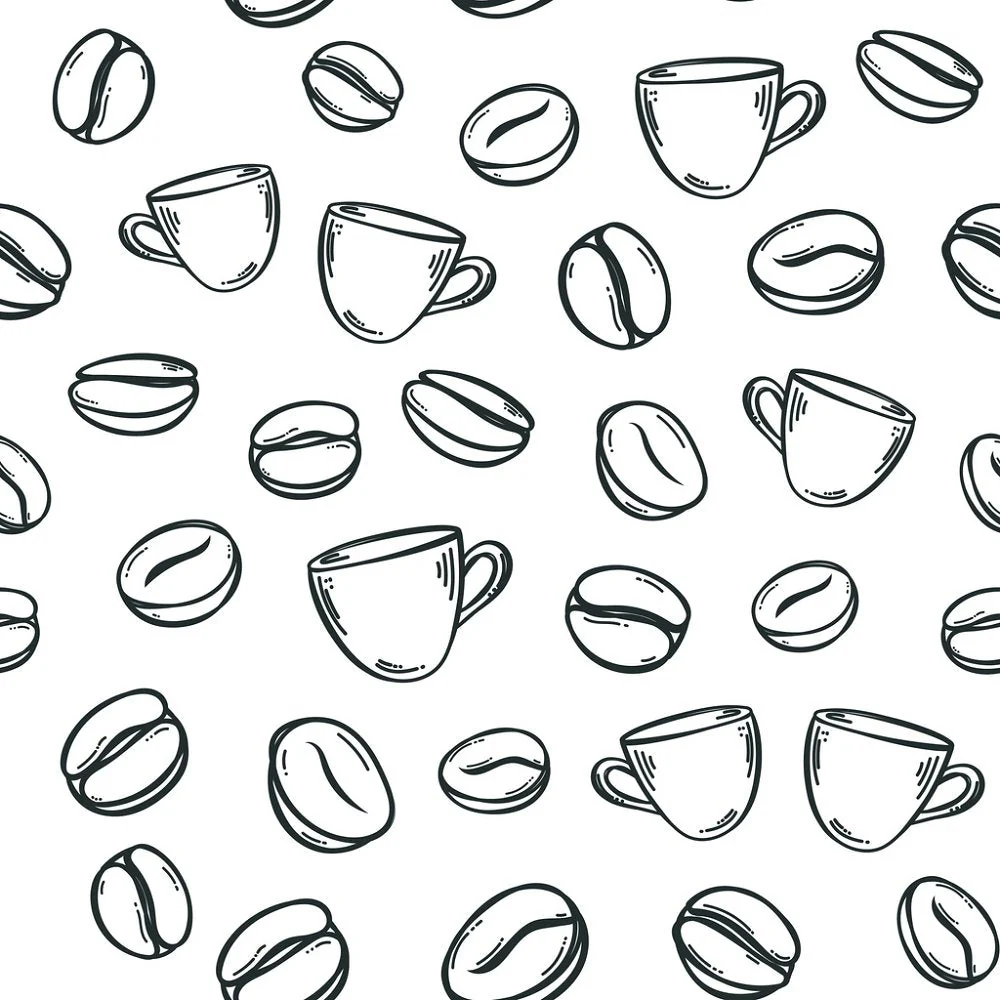 Coffee Beans and Cups Fabric