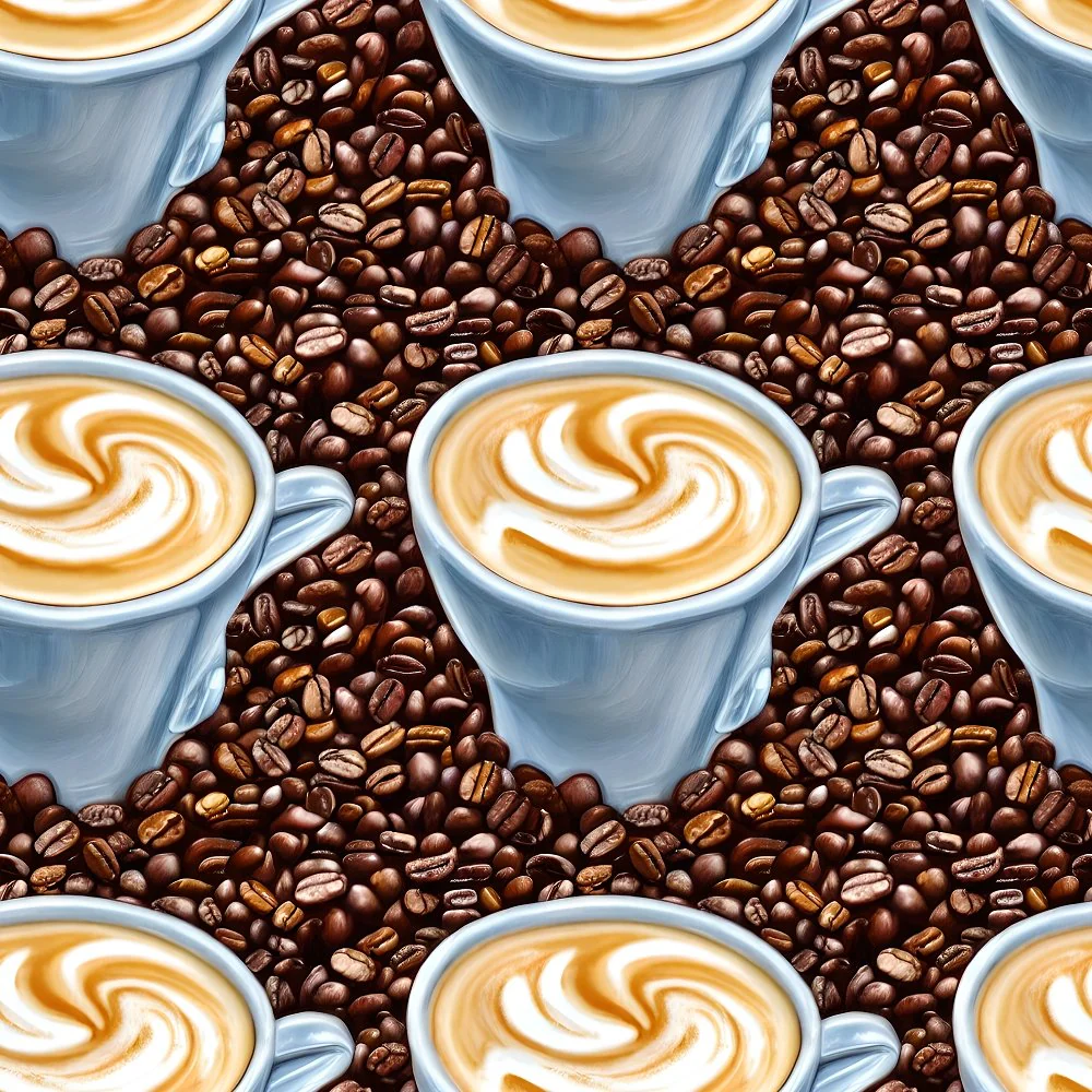 Coffee Cups and Beans Fabric