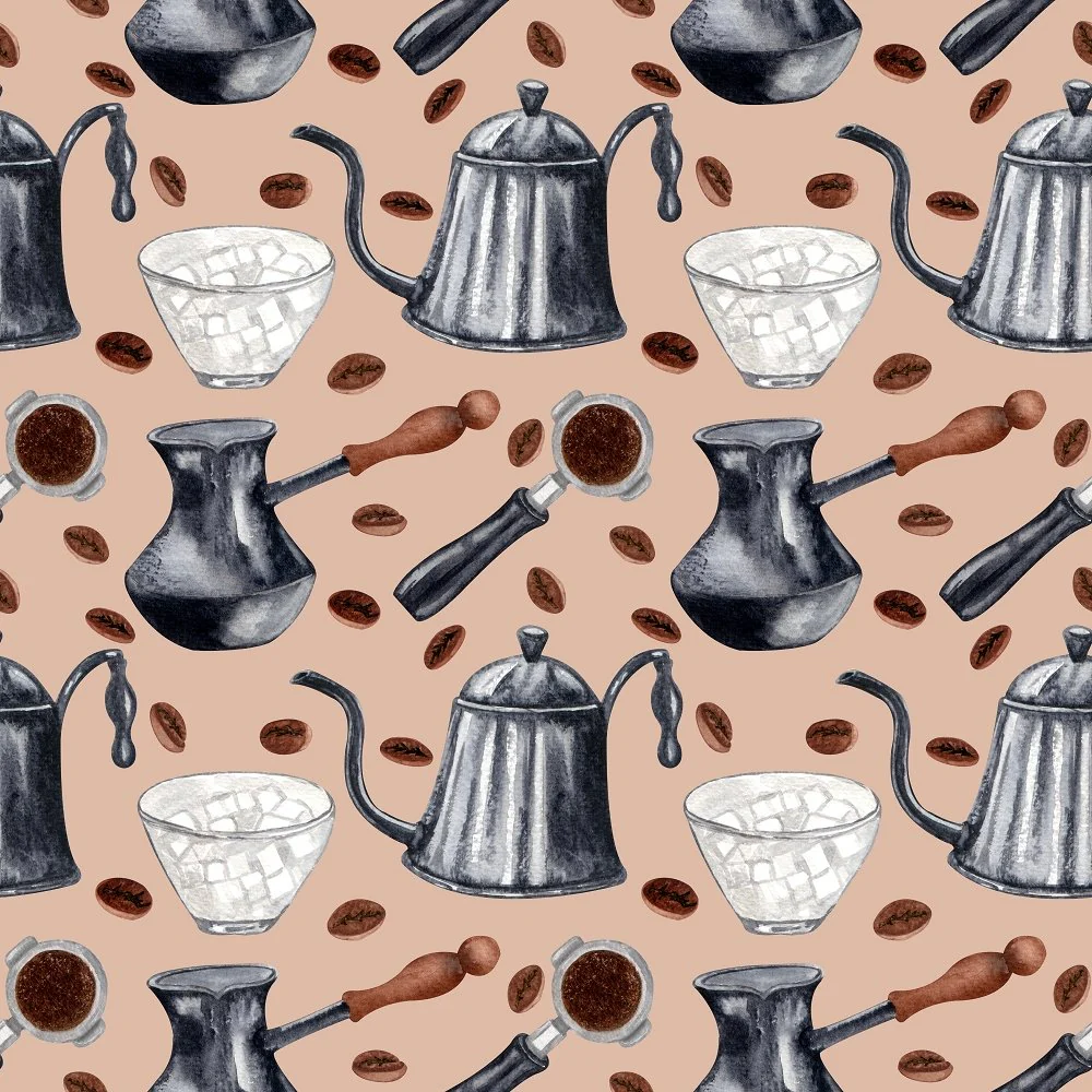 Coffee Elements and Beans Fabric - Cream