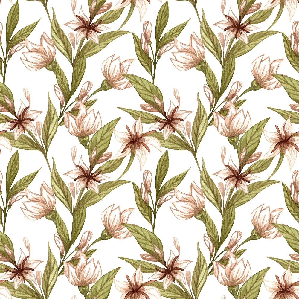 Coffee Flowers Fabric - White
