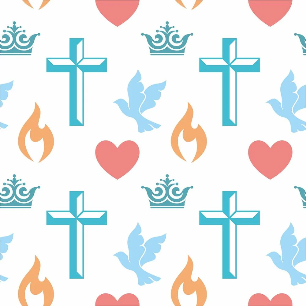 Colorful Christian Symbols Fabric - White