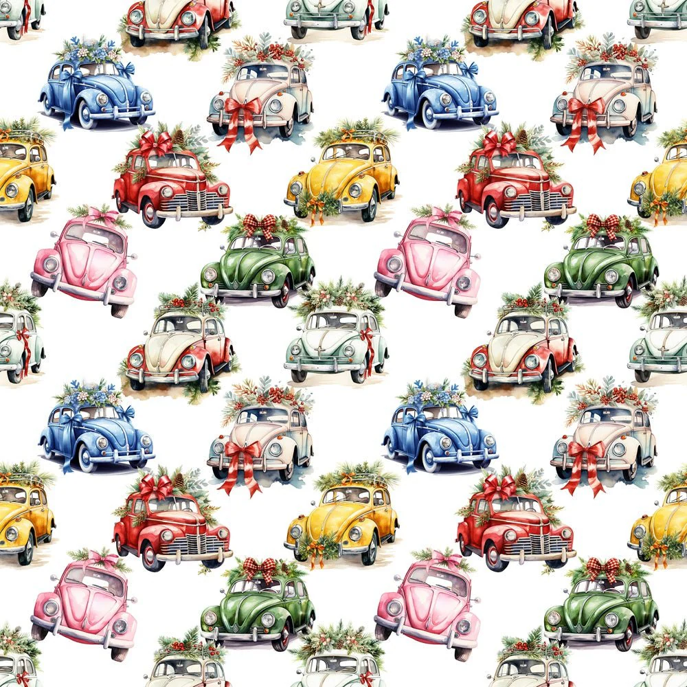 Colorful Christmas Cars Fabric