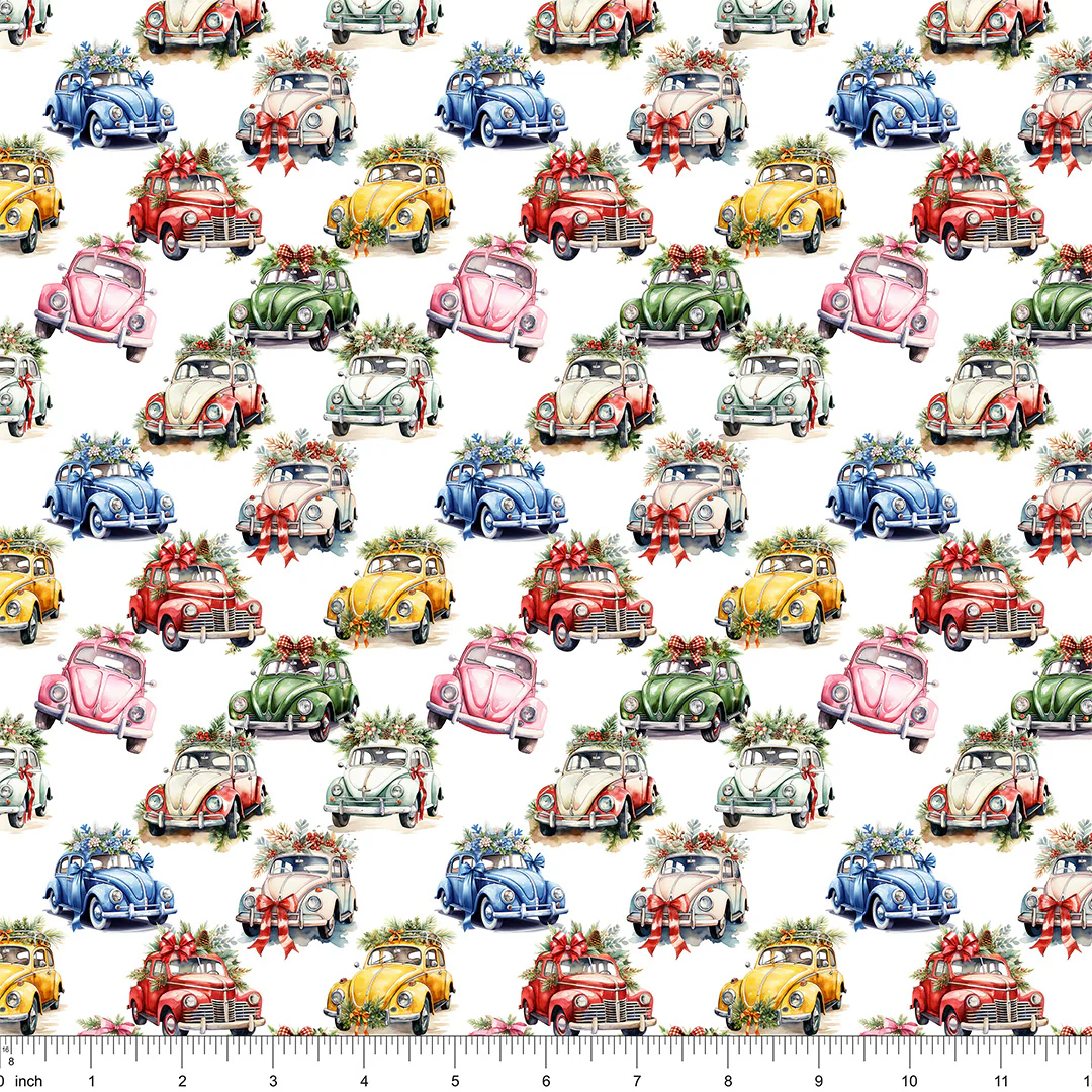 Colorful Christmas Cars Fabric - Image 2