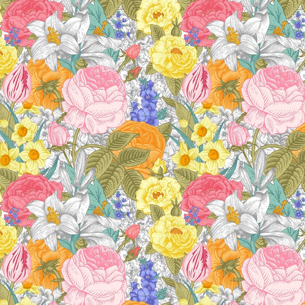 Colorful Flowers Fabric - Multi