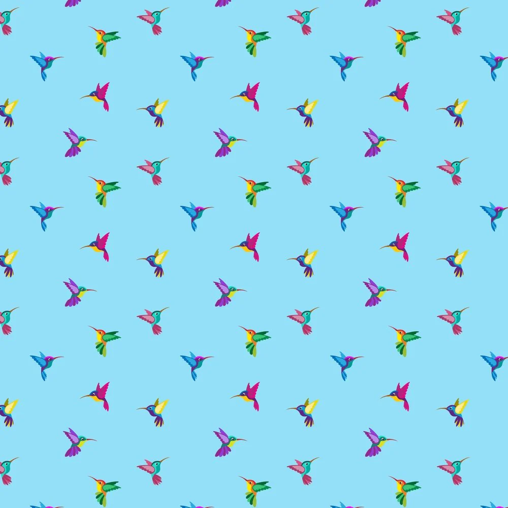 Colorful Hummingbird Fabric - Blue