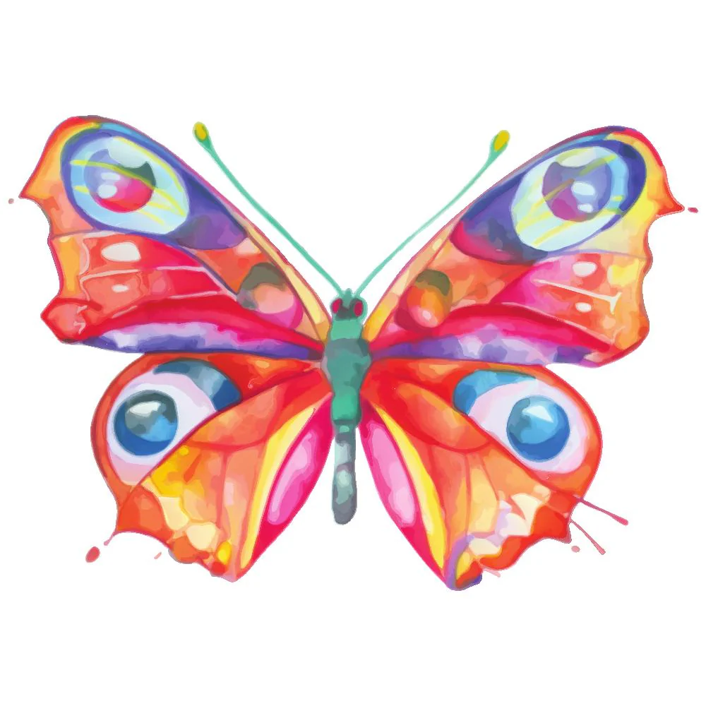 Colorful Watercolor Splash Butterfly #1 Fabric Panel